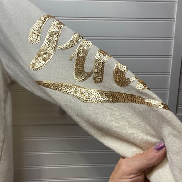 PINK Victoria’s Secret Oversized Cream Hoodie w/Gold Sequence Branding Size M - Picture 7 of 13